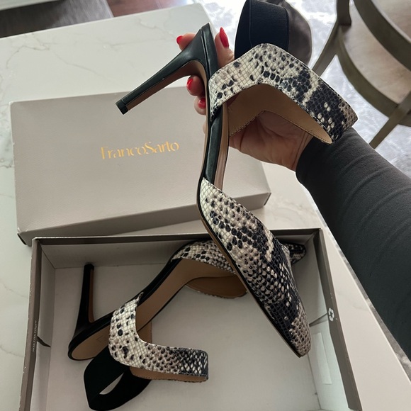 Franco Sarto Black and White Strappy Heels - Picture 2 of 3